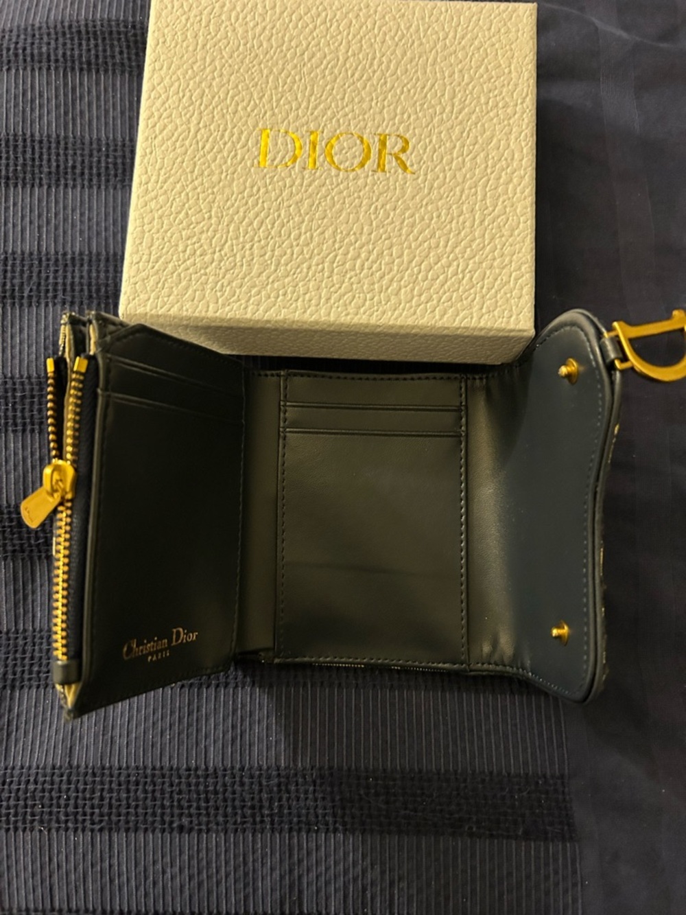Dior Beige and Black Oblique Canvas Wallet with Gold 'D' Charm - Picture 4 of 4
